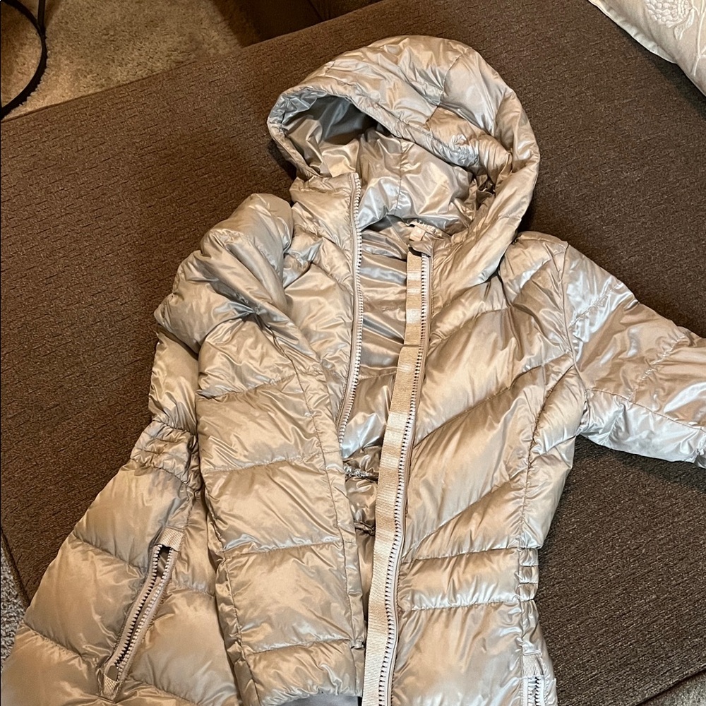 Athleta Metallic Silver Puffer Jacket
